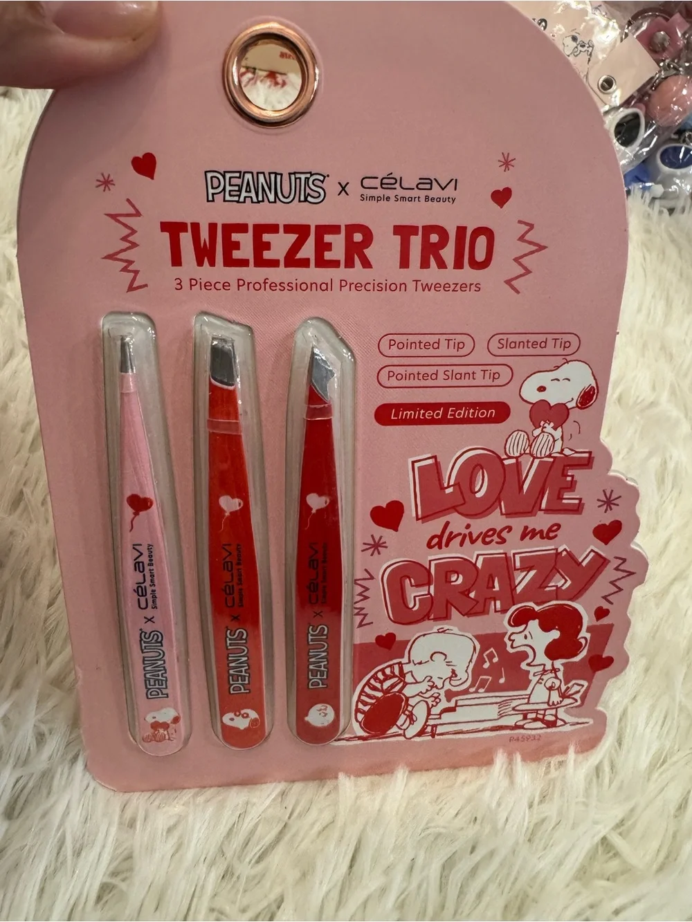 Peanuts x Célavi Tweezer Trio - love drives me crazy Pink & Red limited edition